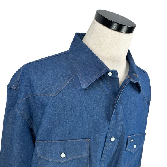 Wrangler Denim Shirt Men’s 3X Big Blue Western Pearl Snap Long Sleeve Cowboy Cut - Picture 2 of 11